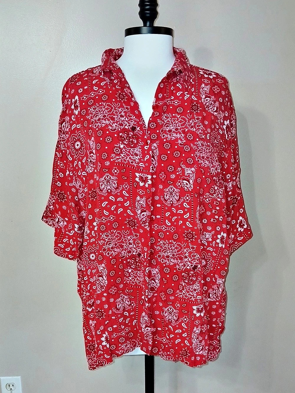 Red & White Paisley Button Down Shirt